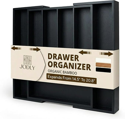Bamboo Kitchen Utensil Drawer Organizer for Silverware | 100% Natural Expandable 14-20 Inch Kitchen Drawer Organizers for Utensils | Non-Slip Base | Screwed Joints for Long-Lasting Durability