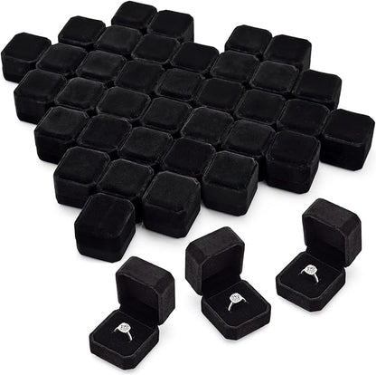 Thinkday 48 Pcs 2.13 x 2.01 x 1.54 in Velvet Ring Box Display Jewelry Storage Case for Christmas Wedding Engagement Gifts(Black)