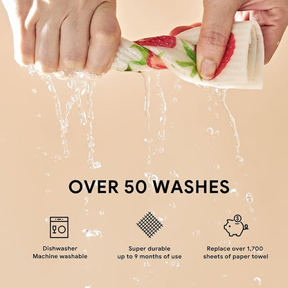 RECYCO Swedish Dishcloths for Kitchen | 5 Pack Fruit Grove Washable Dish Rags | Cellulose Reusable Cleaning Paper Towels | Absorbent Counter Dish Cloth Sponge Kitchen Wipes, 8" L x 7" W