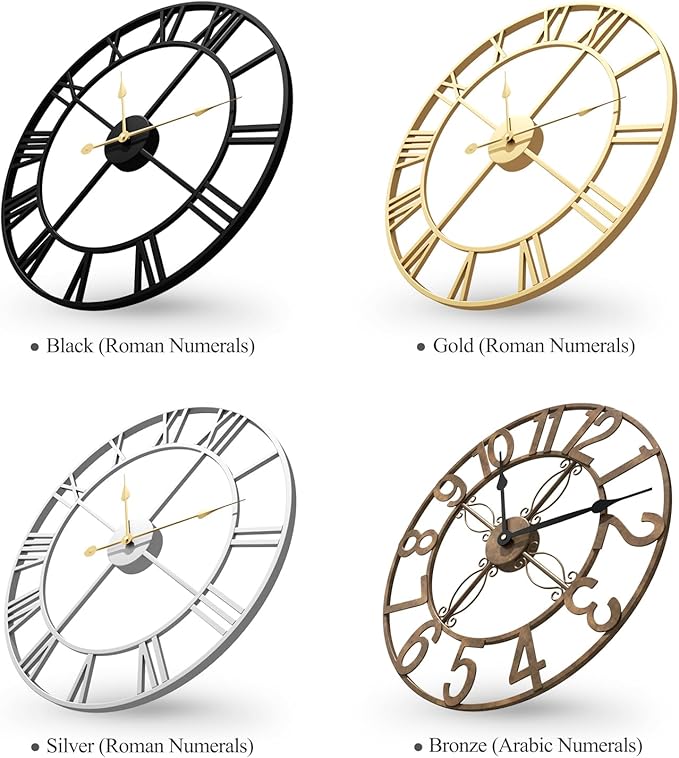 Cuspin Large Wall Clock for Living Room Decor, 30 Inch Decorative Wall Clocks Battery-Operated Silent Non Ticking Metal Modern Black Round Clock Arabic Numerals