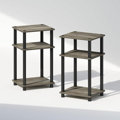 Furinno Just 3-Tier Turn-N-Tube Open Storage Nightstand, 2-Pack, Plastic Poles, French Oak/Black