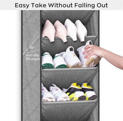 SLEEPING LAMB Over The Door Shoe Organizer for Closet with Large Deep Pockets, Narrow Shoe Rack for Door Hanging Boots Storage, Grey