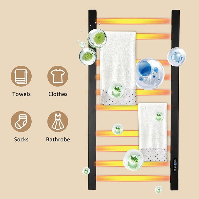 Heated Towel Rack for Bathroom Towel Warmer Racks Wall Mounted with Timer & Temperature Multi-Level Adjustments with 10 Bars for Bathroom Shower Hot Tub Spa(Black)