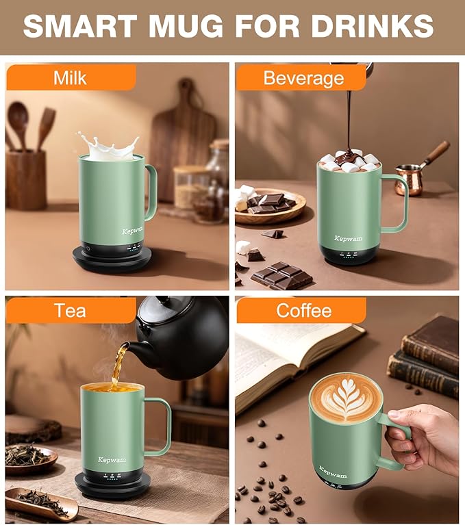 Kepwam Self-Heating Coffee Mug T1, 16oz Rechargeable Heated Coffee Mug, Smart Coffee Warmer Mug with App-Controlled,Advanced Temperature-Controlled Heating Coffee Gifts for Women Men Coffee Lover
