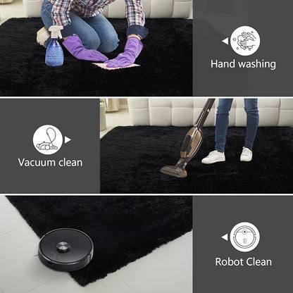 Shag Area Rugs for Bedroom Living Room,5X8 Ultra Soft Fluffy Area Rugs for Dorm,Indoor Carpet Plush Rugs for Living Room Home Decor, Black