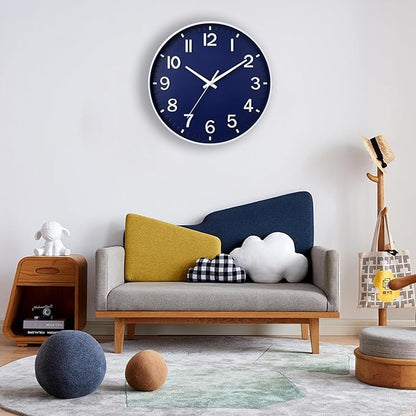 HZDHCLH Navy Blue Wall Clocks Battery Operated,12 inch Silent Non Ticking Modern Wall Clock for Living Room Bedroom Kitchen Office Classroom Decor