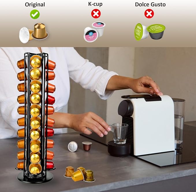 Coffee Pod Holder for Nespresso OriginalLine Capsules, Large Compacity Nespresso Capsule Holder, Coffee Pod Stand Holding 40 Small Nespresso Pods, Nespresso OriginalLine Organizer, Black