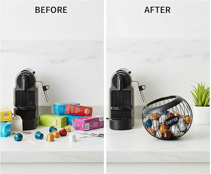 TOPZEA Coffee Pod Holder, Large Capacity Metal K Cups Holder Organizer Coffee Capsule Container Basket, Espresso Pods Storage for Counter, Bar Station Accessories, Black