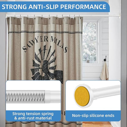 CorkLatta White Shower Curtain Rod,1 Inch Diameter Stainless Steel Adjustable Spring Tension Rods 32 to 92",with Holders,Anti-Slip,Curtain Rods No Drilling(1 Pack)