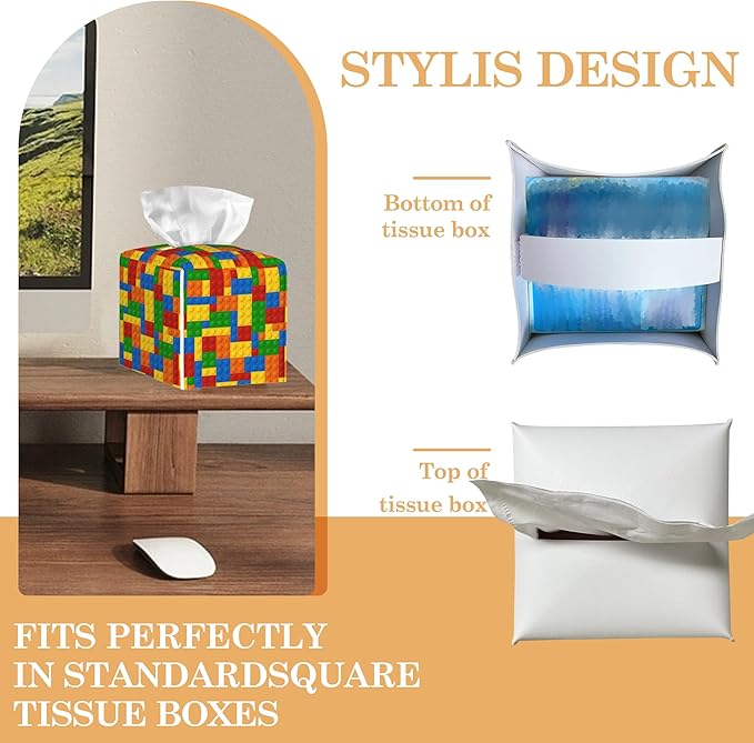 Autism Puzzle Tissue Box Cover Holder,Leather Tissue Case Holder Facial Paper Organizer Decorative for Tabletop Night Stands Desk Bathroom Kitchen Car Office Home Decor