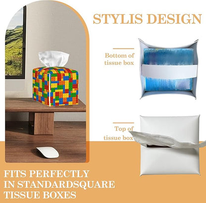 Autism Puzzle Tissue Box Cover Holder,Leather Tissue Case Holder Facial Paper Organizer Decorative for Tabletop Night Stands Desk Bathroom Kitchen Car Office Home Decor