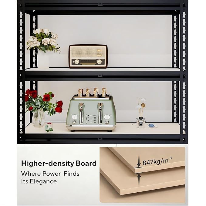 60" H x 28.03" W x 12" D Utility Shelves for Kitchen Pantry: 5-Shelf Storage-Rack Adjustable Metal+Wood Steel Stand Closet/Garage Shelving Unit Organizer System for Basement, Small (Black)