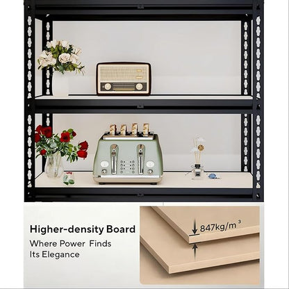 60" H x 28.03" W x 12" D Utility Shelves for Kitchen Pantry: 5-Shelf Storage-Rack Adjustable Metal+Wood Steel Stand Closet/Garage Shelving Unit Organizer System for Basement, Small (Black)