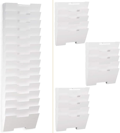 Wallniture Lisbon 15-Tier Wall Mounted File Holder and Desk Organizer, Metal White Office Organization and Storage Rack