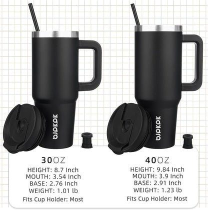 BJPKPK 40 oz Tumbler With Handle Insulated Tumblers With Lid And Straw Stainless Steel Thermal Cup,Black