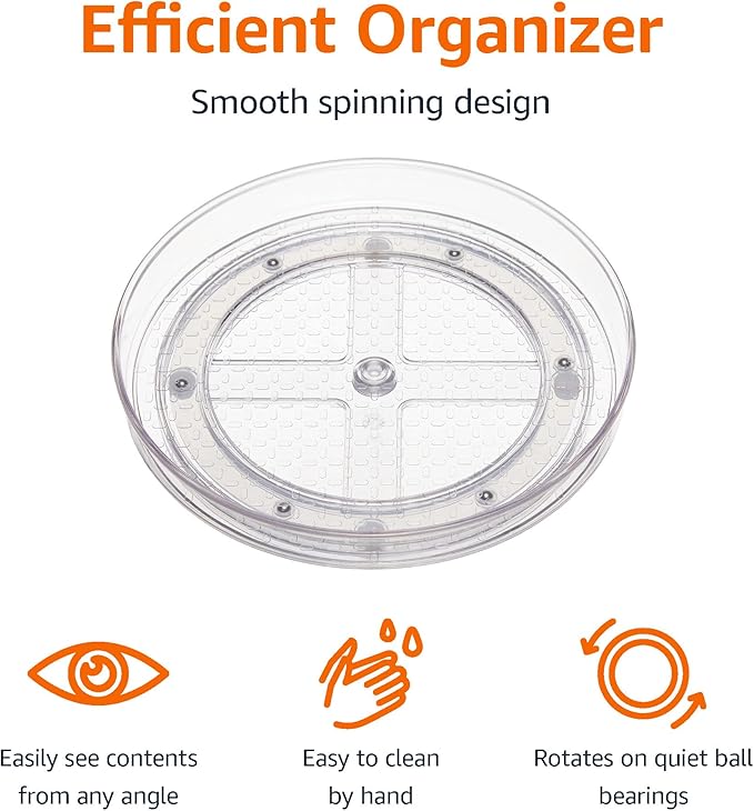 Amazon Basics Clear Rotating Lazy Susan Turntable Organizer for Condiments, 9-Inch, 2-Pack