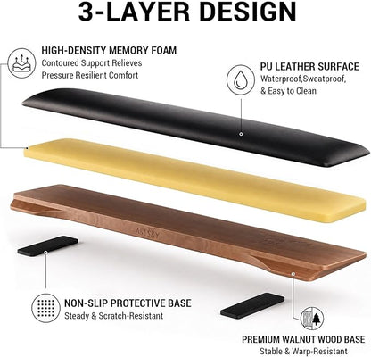Keyboard Wrist Rest with Memory Foam Anti-Slip Rubber Base Ergonomic Wooden Wrist Rest for Mechanical Keyboard Durable and Easy to Clean for Gamer Staff (Walnut)