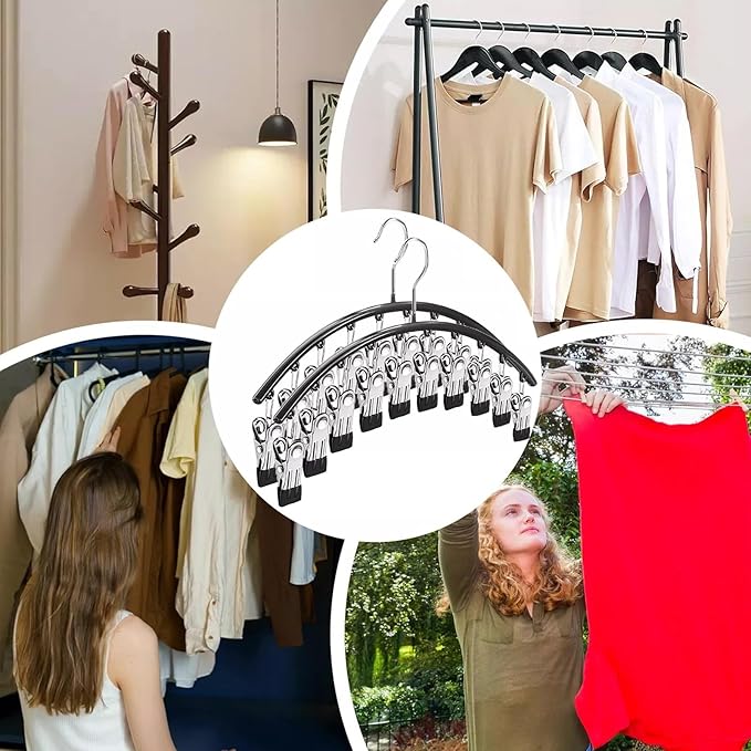 Legging Hangers for Closet Organizer, Hat Hangers for Closet 2 Pack with 10 Clips Holds 20 Leggings, Legging Hanger, Pants Storage Organizer Suitable for Socks, Panties, Underwear, Pants (4-White)