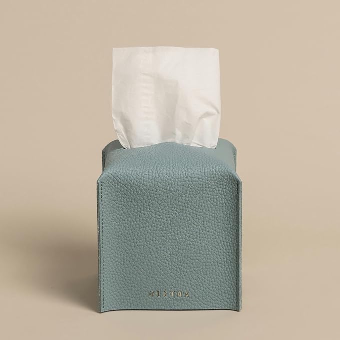 OLETHA Square Tissue Box Cover - Aesthetic Desk Decor for Room, Home & Office - Tissues Cube Boxes Holder - Sky Blue, Set of 2