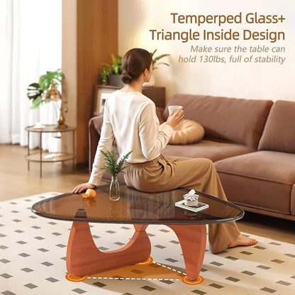 Coffee Table for Living Room Mid Century Modern Center Small Table with Glass Top and Wood, Walnut Brown(45 Inch)