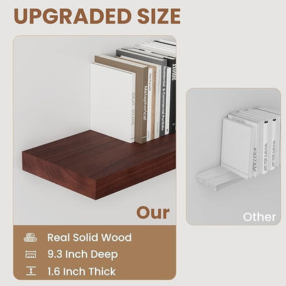 Fun Memories 9 Inch Deep Floating Shelves, Rustic Solid Wood Floating Shelf 16 Inch Long, 16 x 9 Wide Bathroom Shelves for Storage & Display, Red Brown