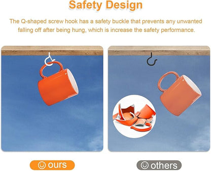 50PCS Windproof Screw Q-Hanger Hooks with Safety Buckle for Hanging Outdoor String Lights, Plants, Christmas Decorations, Includes Wing Nut Driver, White