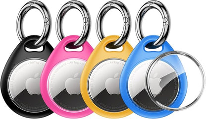 UNBREAKcable Holder for Apple AirTag - 4 Pack [Fit Tightly Design] [Easy to Install] [Hold Air Tag Securely] Waterproof TPU Shell Protective Case with All Metal Keychain Key Ring Clip