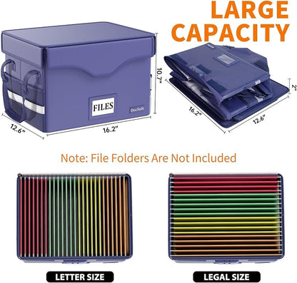 DocSafe 5200°F Fireproof Document Box with Lock,Heat Insulated File Organizer Storage with Pockets,Collapsible Portable Home Office File Safe Box with Handle for Hanging Letter/Legal Folders, Blue