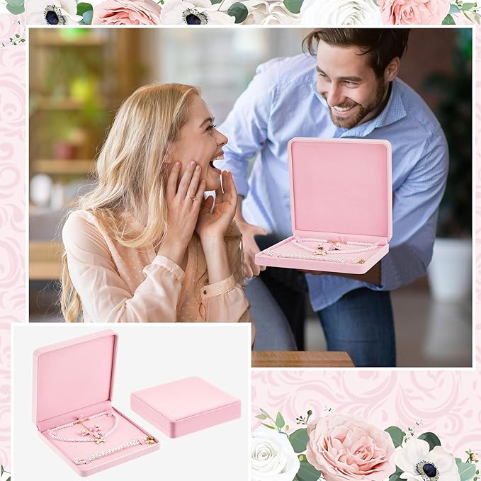 Yinkin 6 Pcs Velvet Jewelry Set Box Jewelry Display Case Earring Ring Bracelet Necklace Gift Box Pearl Necklace Storage Case for Mother's Day Wedding Travel Anniversary(Pink)