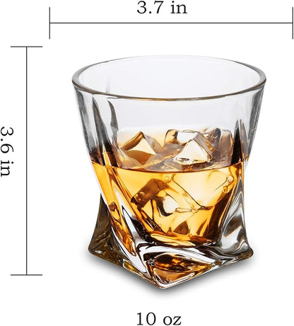 KANARS Whiskey Glasses Set of 4, 10 Oz Crystal Old Fashioned Cocktail Glass in Gift Box, Twisted Lowball Bourbon Tumbler for Scotch Whisky Cognac, Rock Barware for Men Gift Christmas