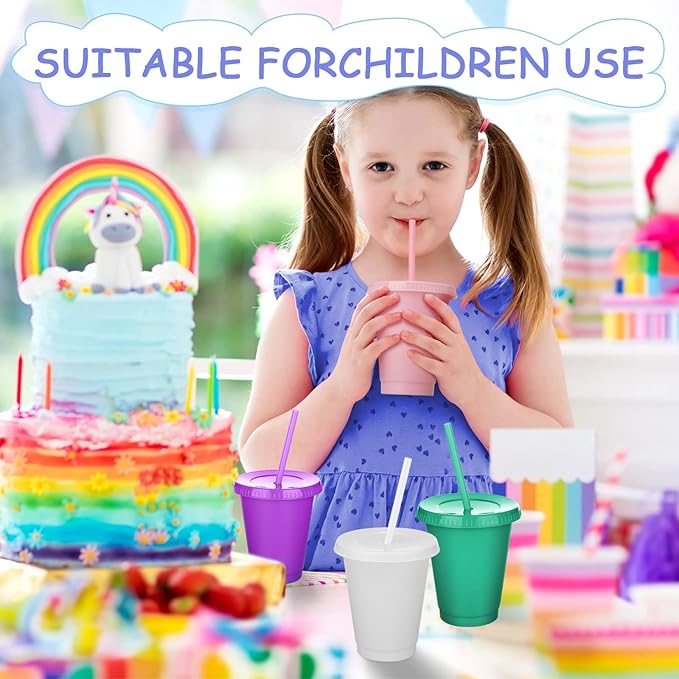 Sieral Cups with Straws and Lids Kids Tumbler with Straw Reusable Water Bottle Iced Coffee Travel Mug Adults Plastic Cups for Parties 16 oz(Fresh Colors,15 Pack)
