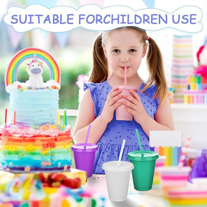 Sieral Cups with Straws and Lids Kids Tumbler with Straw Reusable Water Bottle Iced Coffee Travel Mug Adults Plastic Cups for Parties 16 oz(Fresh Colors,15 Pack)