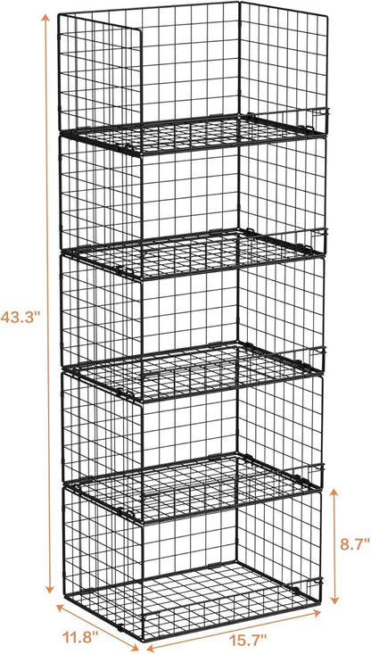 Yociyoga 5-Tier Stackable Closet Organizers and Storage Shelves, Closet Shelf Organizer Basket Bins, Foldable Sweater Storage for Closet Organizer System, Black(Patent 30022416)