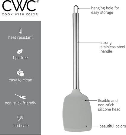 COOK WITH COLOR Silicone Cooking Utensils, Kitchen Utensil Set, Easy to Clean Silicone Kitchen Utensils, Cooking Utensils for Nonstick Cookware, Kitchen Gadgets Set, 5 Pieces, Grey Ombre