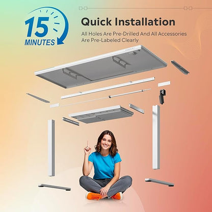 DEVAISE Standing Desk with Drawers, Whole-Piece Glass Adjustable Height Desk, 55 Inch Electric Stand Up Desk, Quick Install, White