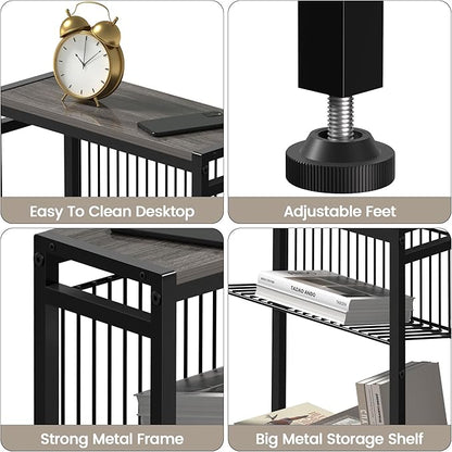 End Table for Small Space, 3-Tier Narrow Side Table with Magazine Holder,Slim Nightstand, Skinny Snack Couch Table in Living Room, Bedroom Study and Balcony (Grey)