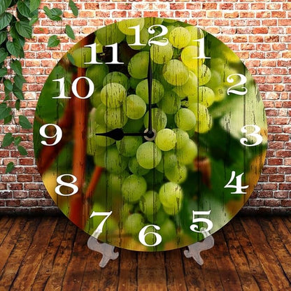 Grape Wall Clock 10 Inch Wooden Battery Operated Autumn Forest Maple Leaves Wall Clocks Decorative Indoor,Decorative for Kitchen Bathroom Bedroom