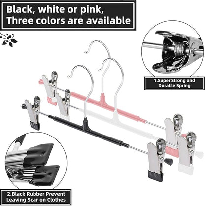 Non-Marking Anti-Slip Pants Hanger, Space-Saving Pants and Skirt Clip, Jeans and Long Pants Hanger, Clothes Clip for Various Shorts and Casual Pants, Durable. (20, White)