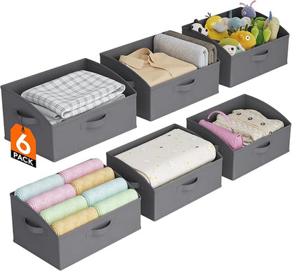 Lifewit Trapezoid Closet Storage Bins for Shelf, 6 Packs Non-woven Closet Organizer Baskets with Handles, Foldable Clothes Containers Boxes for Clothing, Book, Purse, 19L, Large, Gray