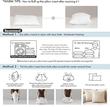 MIULEE Pillows Standard Size Set of 2, Pack of 2 20x26 Inch 100% Virgin Fiber Filling Bed Couch Pillows