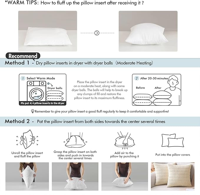 MIULEE Throw Pillows Inserts, Pack of 2 12x12 Inch 100% Virgin Fiber Filling Bed Couch Pillows