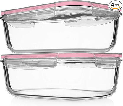 Razab 1860ml / 63 Oz (Pack of 02) Large Glass Food Storage Containers with Airtight Lids, Ideal for Baking, Storing Food, Vegetables & Fruits, BPA Free & Leakproof - Microwave, Oven Safe