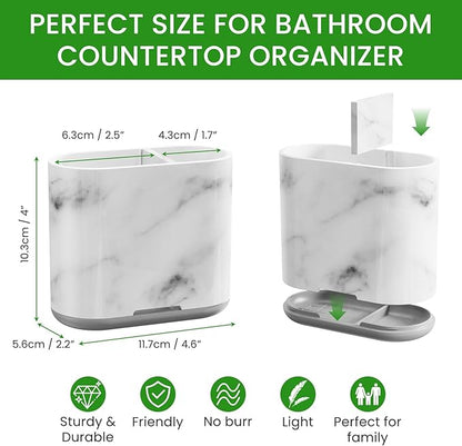 Chintu Toothbrush Holders, 2 Slots Tooth Brush Holder for Bathrooms, Kids Electric Toothbrush and Toothpaste Organizer for Bathroom Countertop Accessories, Shower, Vanity, Storage, Marble/Gray