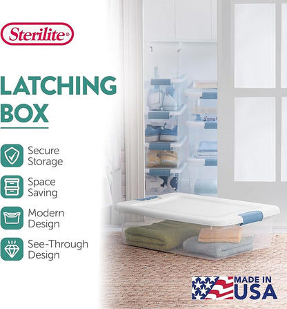 Sterilite 24-Pack Latching Box, Clear Plastic Under Bed Storage Bins with Lids, 32 Quart - Large Stackable Tote Organizer Containers for Closet, Bedroom, Bathroom, and Office Organization