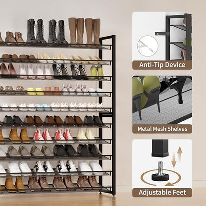 Metal Shoe Rack,Large 10 Tier Shoe Organizer, Heavy Duty Metal 5-Tier Stackable Shoe Storage Vertical Shoe Rack for Closet Front Door Entrance,Entryway,GarageUp to 62 Pairs,Black