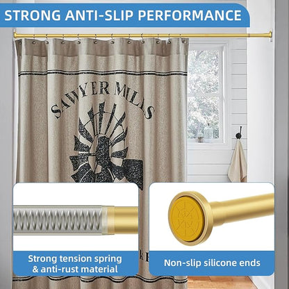 CorkLatta Gold Shower Curtain Rod,1 Inch Diameter Stainless Steel Adjustable Spring Tension Rods 32 to 92",with Holders,Anti-Slip,Curtain Rods No Drilling(1 Pack)