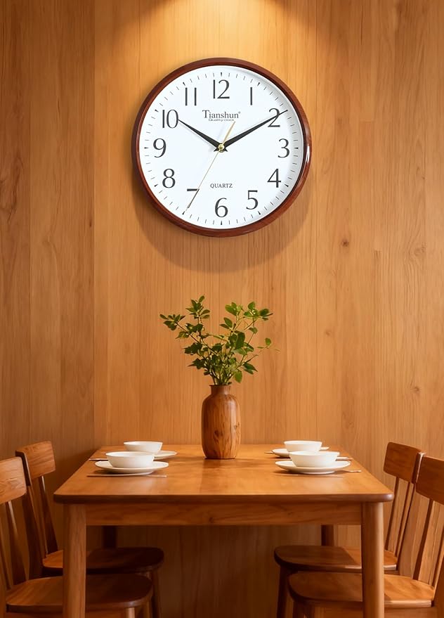 Wall Clock Silent Non-Ticking Battery Operated Small 10 Inch Modern Easy to Read for Living Room Bedroom Kitchen Office Decor (Redwood Grain)