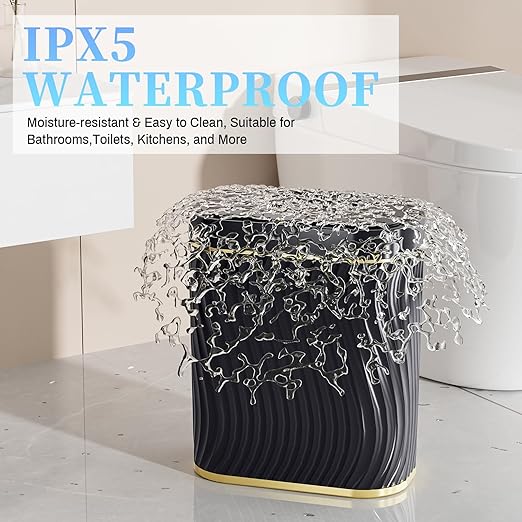 Bathroom Small Trash Can with Automatic Touchless Lid, 2.6 Gallon Smart Garbage Can Narrow Waterproof Trash Bin for Bedroom, Office, Living Room