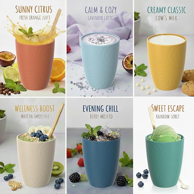 Wheat Straw Cups, Plastic Cups Unbreakable Drinking Cups Set of 6, Reusable Plastic Cup 12 OZ, Dishwasher Safe Tumblers & Water Glasses, Multi