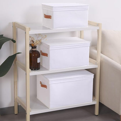 YheenLf 5 Pack Storage Baskets, Storage Boxes with Lids, Closet Organizers with Handles for Shoes Towels Books, White, 16.5 x 11.8 x 10.2 Inch